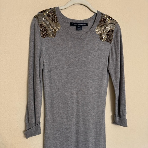 French Connection Gray Sweater Dress Beaded Shoulders Size 6 - Picture 4 of 15